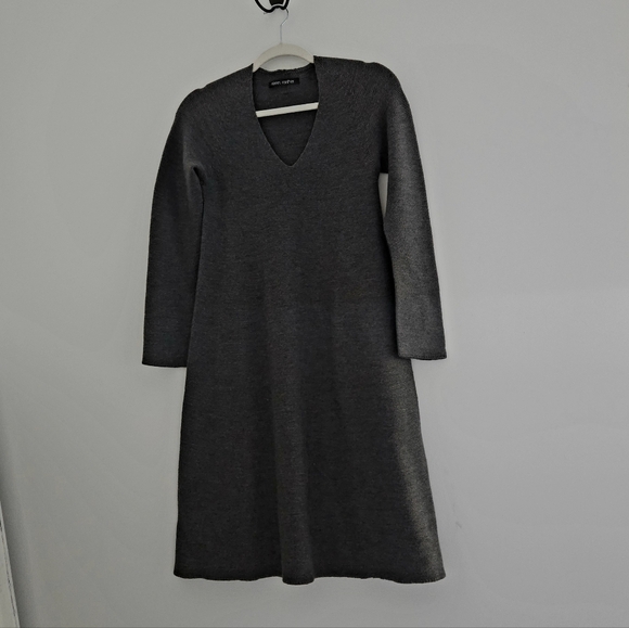 Hannes Roether Gemany Grey Marino Wool Ribbed V-Neck Sweater Dress - Picture 2 of 16